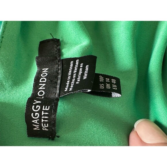 Maggy London Maxi Dress Womens 10P Green Teal Leaf Print Keyhole - Picture 4 of 6